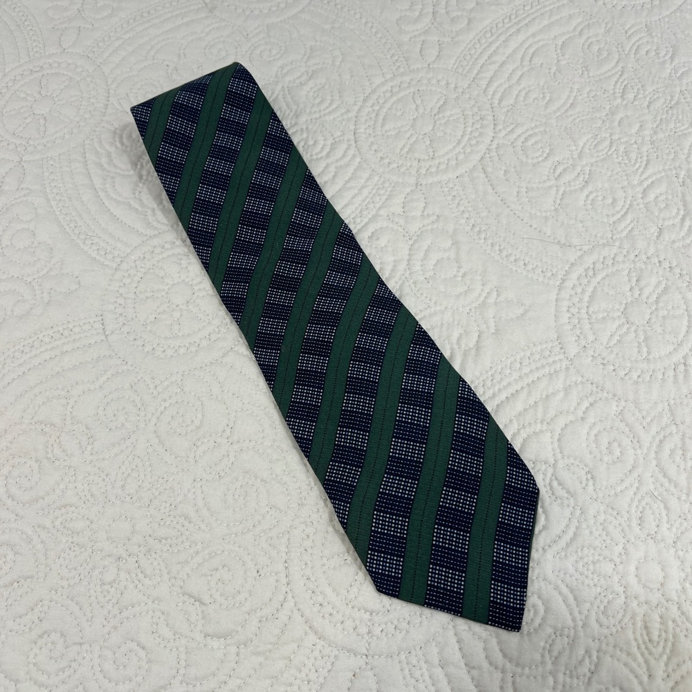 Giorgio Armani Cravatte Mens Silk Tie Green Navy Blue Striped Made in Italy